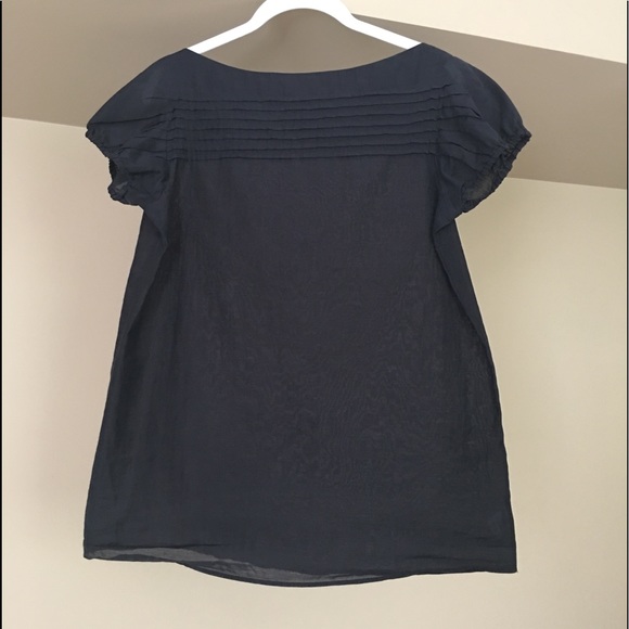 Theory Black Capped Sleeve Linen Blouse - Picture 3 of 7